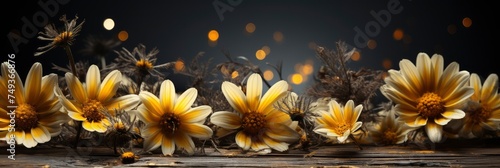 Daisy Flowers On Old Wooden Background, with lights, light black and yellow, Background HD, Illustrations