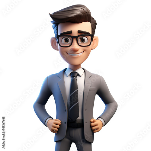 3d illustration of business manager, businessman with glasses