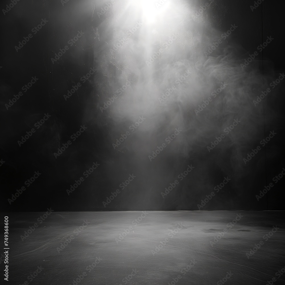 Black and white image of a bright light shining in the dark.