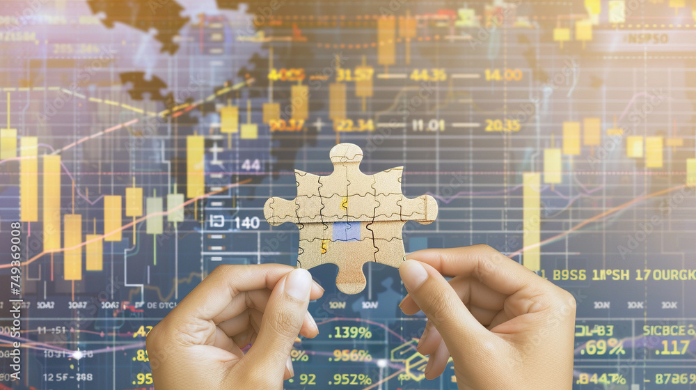 Solving the Financial Puzzle: Hands Holding a Piece Solving the Financial Puzzle: Hands Holding a Piece