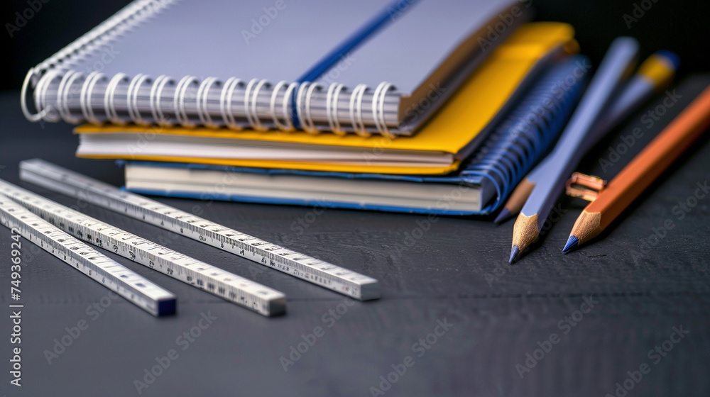 Stack of Notebooks with Pencils and Rulers for Studying Stack of Notebooks with Pencils and Rulers for Studying