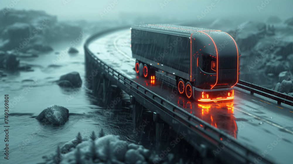 Futuristic Technology Concept: Autonomous Self-Driving Truck with Cargo ...