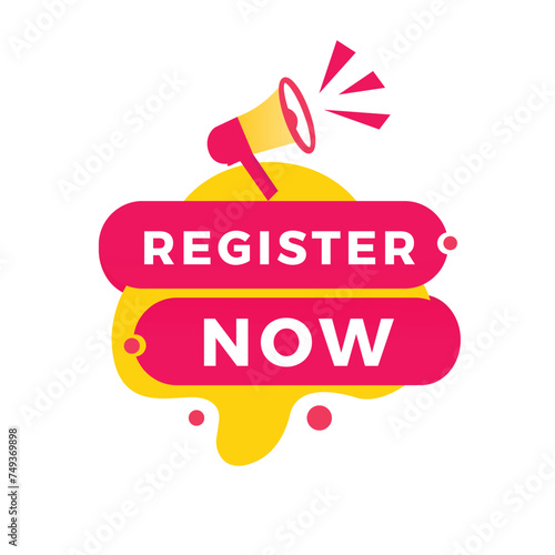 Register now sign, red ribbon for banner modern style. Vector design template.