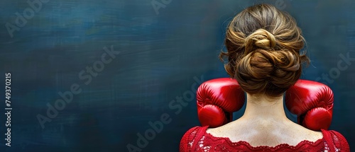 Woman wearing boxing gloves. Boxing class.