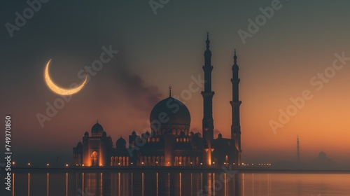 classic mosque at sunset background