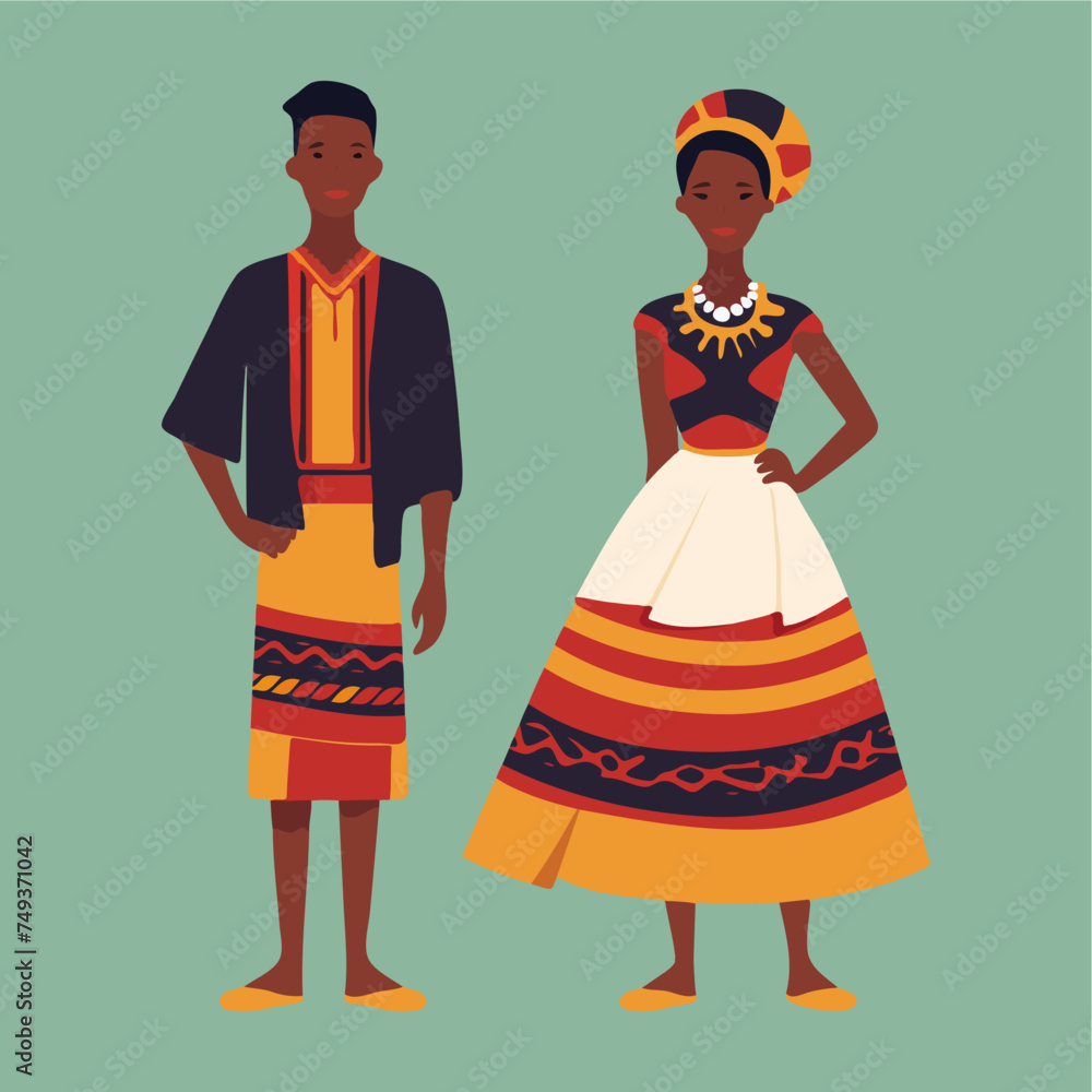 vector flat african couple in traditional dress
