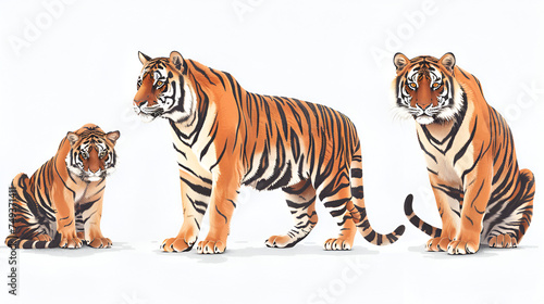  Tigers are shown on a white background  generative ai