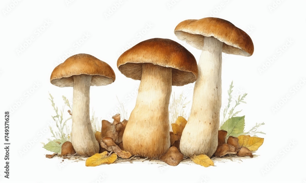 Boletus mushroom isolated on white background. Watercolor illustration.