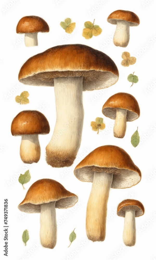 Set of mushrooms isolated on a white background. Watercolor illustration. Set of mushrooms isolated on a white background. Watercolor illustration.