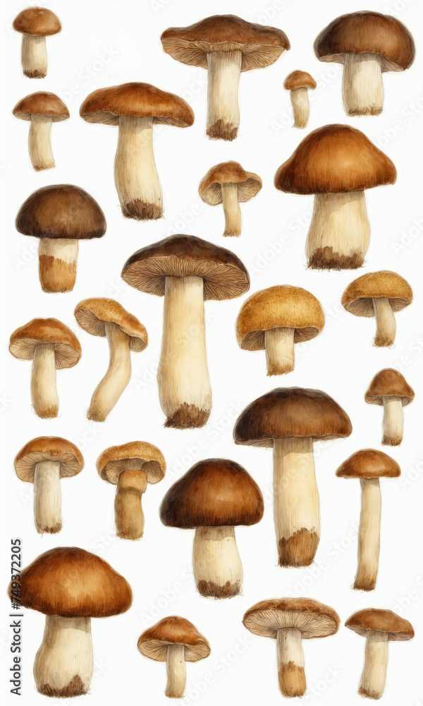 Set of mushrooms isolated on a white background. Watercolor illustration. Set of mushrooms isolated on a white background. Watercolor illustration.
