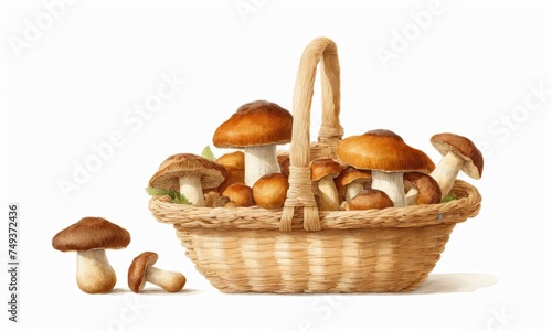 mushrooms in a wicker basket isolated on a white background
