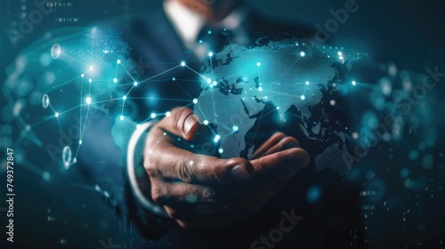 Businessman touching global network and data exchanges over the world 3D rendering 