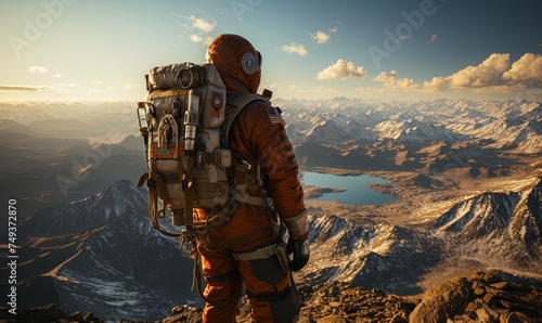 Man Backpacking Atop Mountain Peak