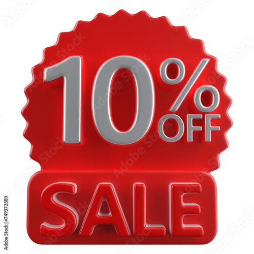 10 percent off sale with sticker red 3d render