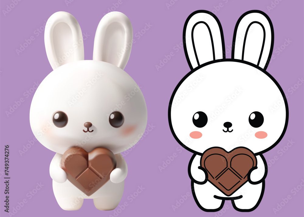 White bunny cartoon character 3D easter theme hand holding a vibrant color egg White bunny cartoon character 3D easter theme hand holding a vibrant color egg