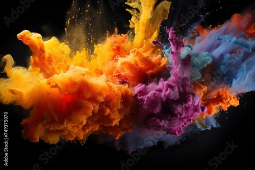 High-speed capture of colored powder exploding, creating a symphony of chaos and pattern