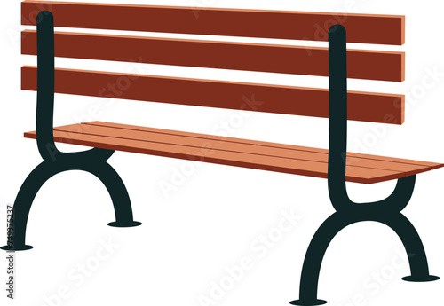 Park bench isolated on white background, simple vector illustration back view.