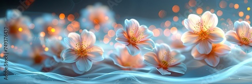 Flowers Levitating On Pastel Blue, with lights, light black and yellow, Background HD, Illustrations © Cove Art