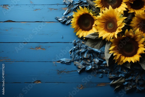 Festive sunflowers for ukrainian independence day on a beautiful blue background