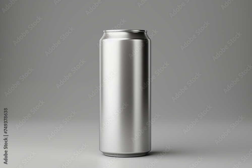 Mockup of soda or beer can on surface isolated on grey background Mockup of soda or beer can on surface isolated on grey background