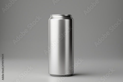 Mockup of soda or beer can on surface isolated on grey background