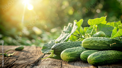 whole cucumbers on a wooden nature background photo