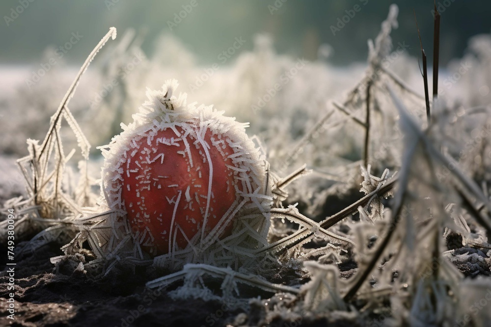 Obraz premium Frosted watermelon in a winter setting with mist