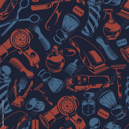 Barber vintage seamless pattern colorful