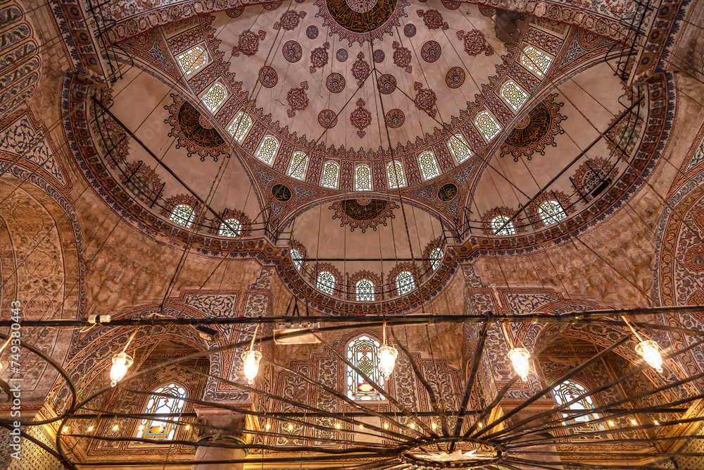  Internal view of Blue Mosque or Sultanahmet Mosque, Istanbul
