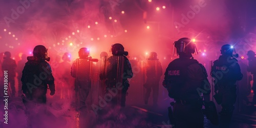 The anti government demonstrators confront the Riot Police. Generative Ai photo