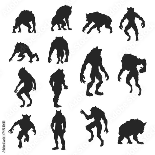 Illustration of a howling werewolf silhouette, Vector wolfman, Werewolves