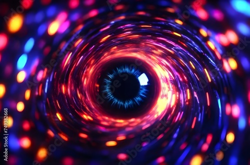 Eye reaching inside spinning digital world (beauty of the world)