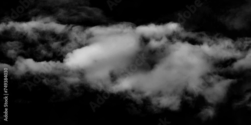 Luxury smoke on black background. White Cloud Isolated on Black Background. Good for Atmosphere Creation. White cloudiness, mist or smog overlay backgrounds. Wide sky and clouds dark tone. 
