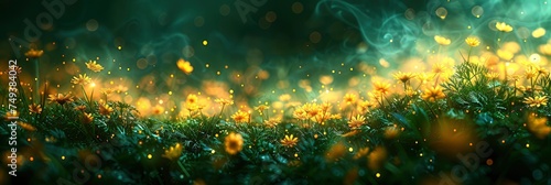 Green Grass Chamomile Meadow Spring Summer, with lights, light black and yellow, Background HD, Illustrations