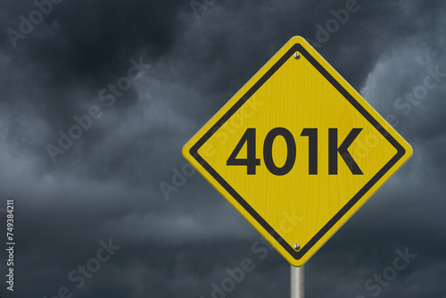 Retirement 401k risks message on warning road sign