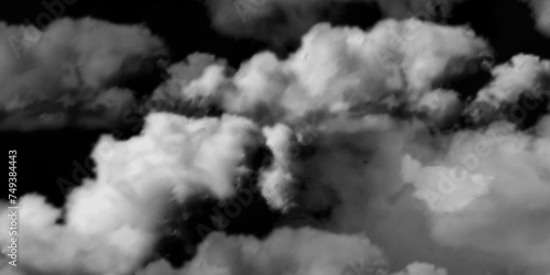 Luxury smoke on black background. White Cloud Isolated on Black Background. Good for Atmosphere Creation. White cloudiness, mist or smog overlay backgrounds. Wide sky and clouds dark tone. 
