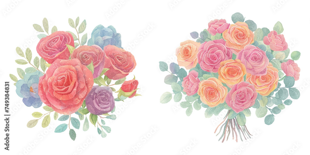 cute bouqet of rose watercolour vector illustration 