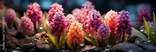Large Flower Bed Multicolored Hyacinths, with lights, light black and yellow, Background HD, Illustrations