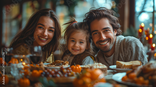 Family celebrating traditional Thanksgiving day