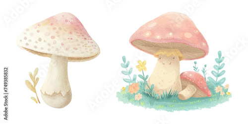 cute mushroom watercolour vector illustration 