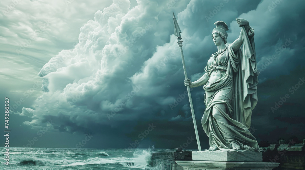 A magnificent statue of Athena, the ancient greek goddess of wisdom, craft, and warfare A magnificent statue of Athena, the ancient greek goddess of wisdom, craft, and warfare