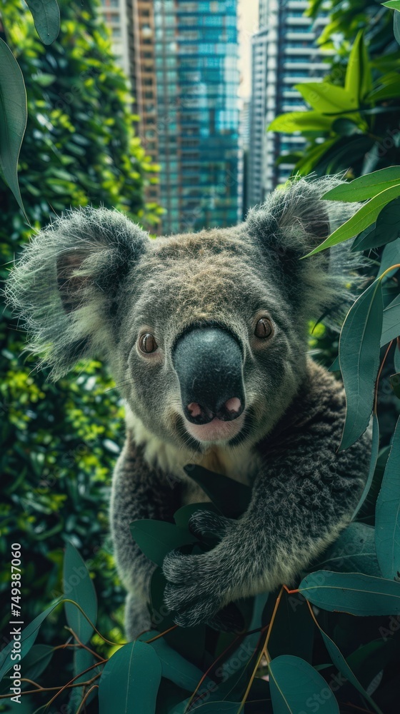 Obraz premium Modern Koala in Jungle Cute Embracing the Tranquility of Nature Amidst