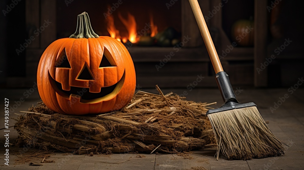 custom made wallpaper toronto digitalAn interesting Halloween pumpkin on the hay.