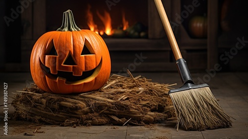 Wallpaper Mural An interesting Halloween pumpkin on the hay. Torontodigital.ca