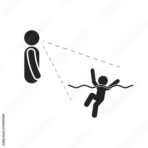 Isolated pictogram illustration parent supervised swimming children, for pool safety sign