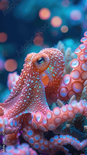 Surreal Underwater Octopus. Captivating Marine Life Photography of Exotic Creature in its Natural Habitat