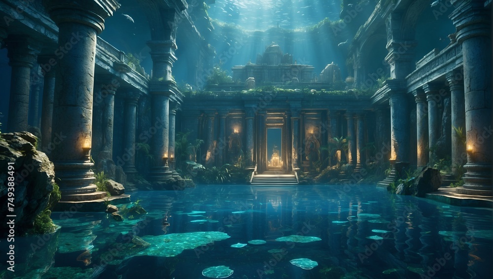 Obraz premium Detailed illustration of Atlantis ruins underwater