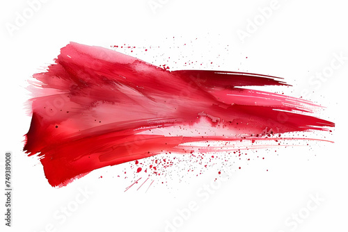  Red paint brush stroke isolated on a white background. High quality
