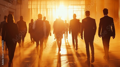 Group of Business People Walking Back Lit Concept