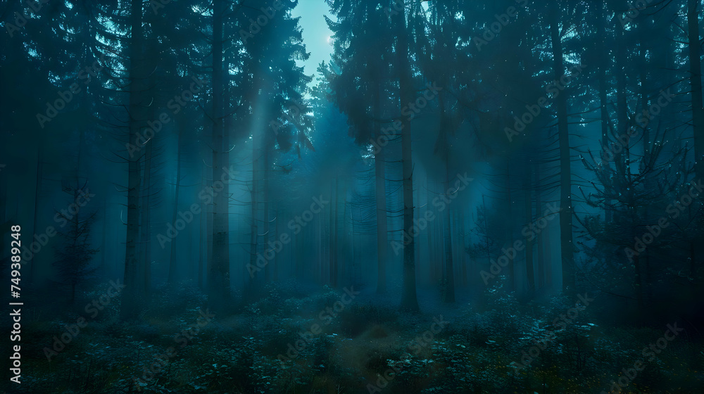 Fototapeta premium Misty forest cinematic photo. High quality